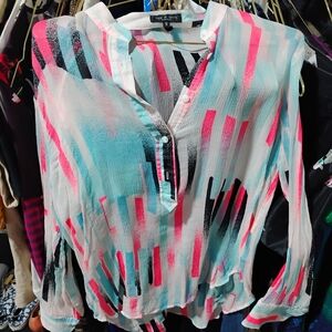 rag & bone Sheer Stripe Tunic - Pink, Aqua & Black